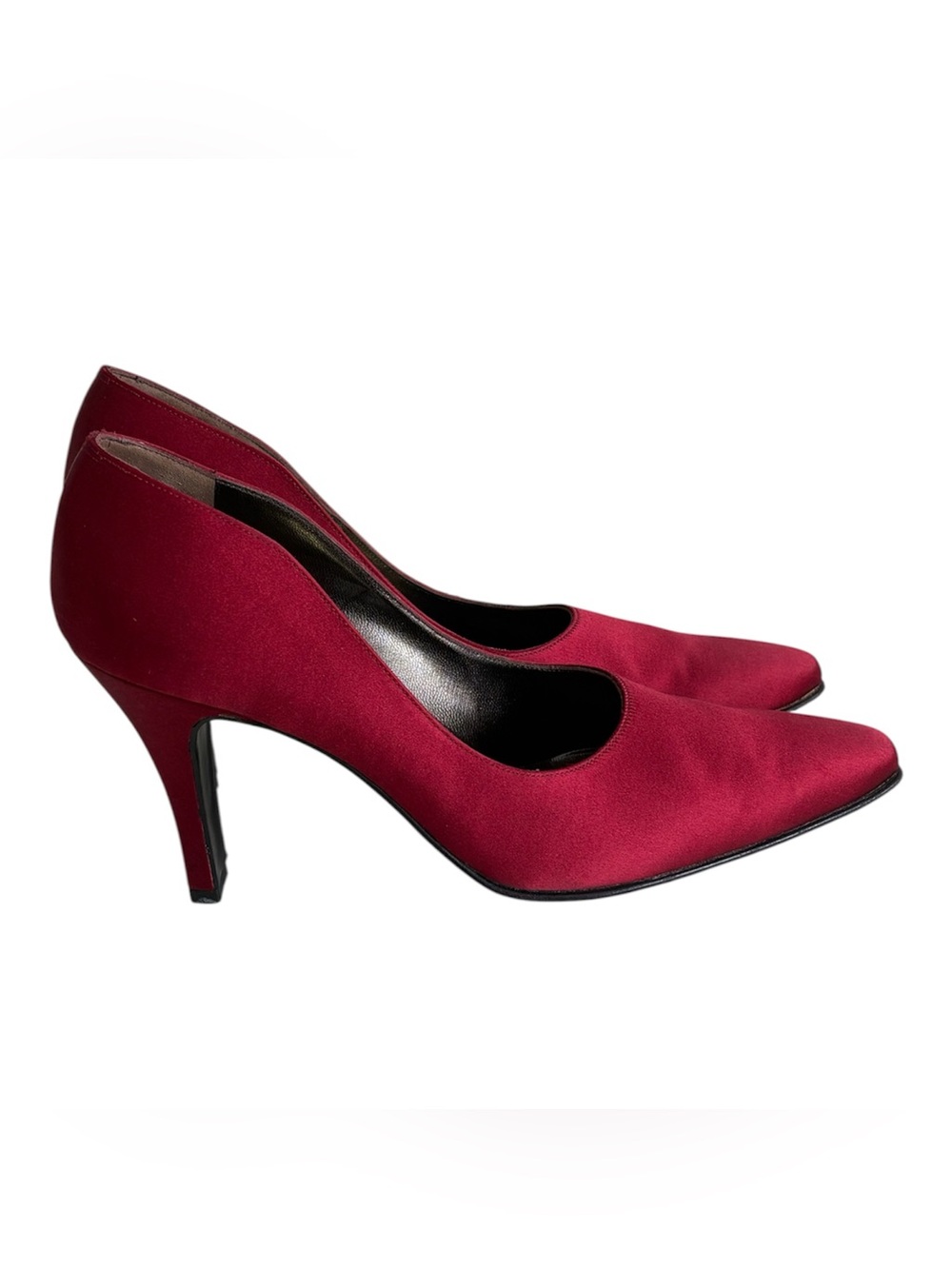 Vintage 1960s Salvatore Ferragamo Red Satin Pumps Heels 7.5 Made in Italy Rare